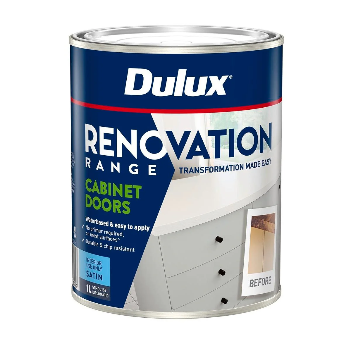 Dulux 1L Satin Cabinet Doors - Diplomatic - 134mm x 107mm x 107mm