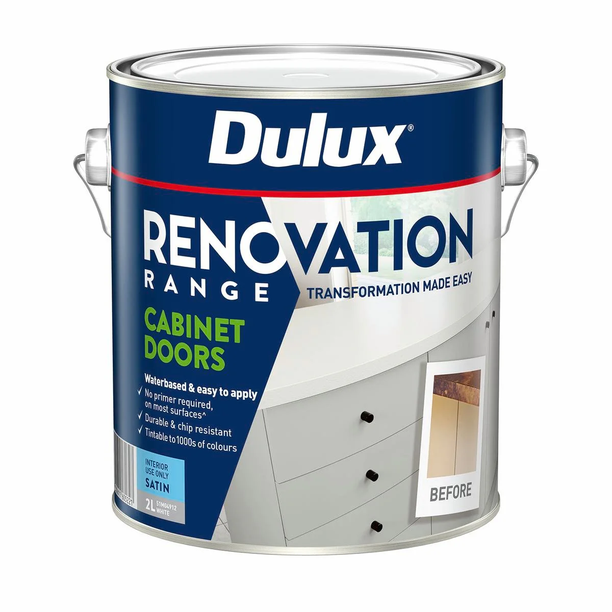 Dulux Renovation Range Cabinet Doors Satin White 2L - 158mm x 139mm x 139mm