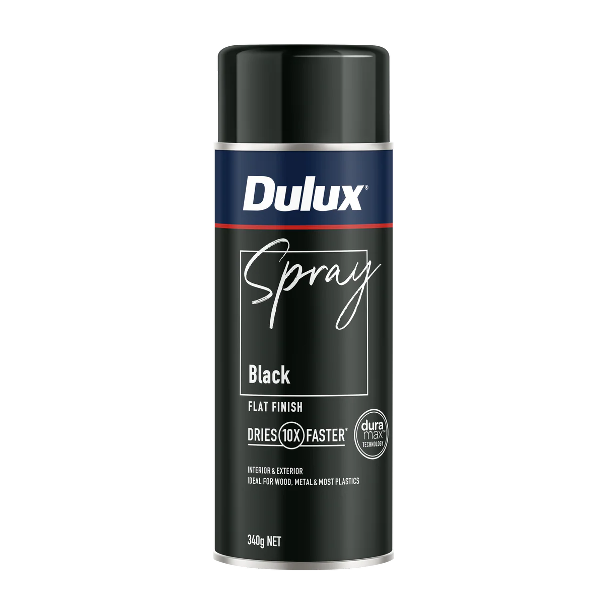 Dulux Spray Paint 340g Flat Black - Fast Drying - Self-Priming - 10 Min Touch Dry