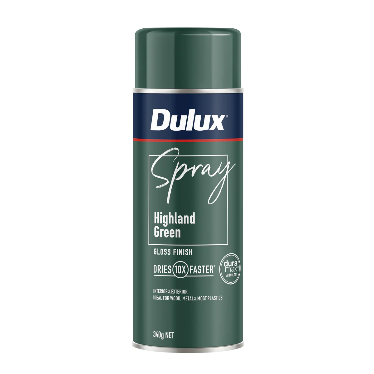 Dulux Spray Paint 340g Gloss Highland Green - Fast Drying - Self Priming