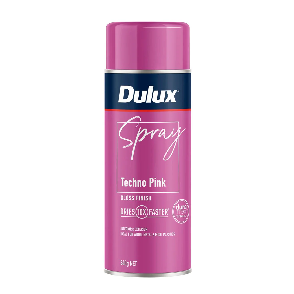 Dulux Spray Paint 340g Gloss Techno Pink - Fast Drying - Self-Priming