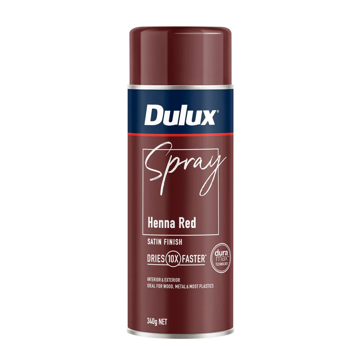 Dulux Spray Paint 340g Satin - Henna Red - Fast Drying - Self-Priming