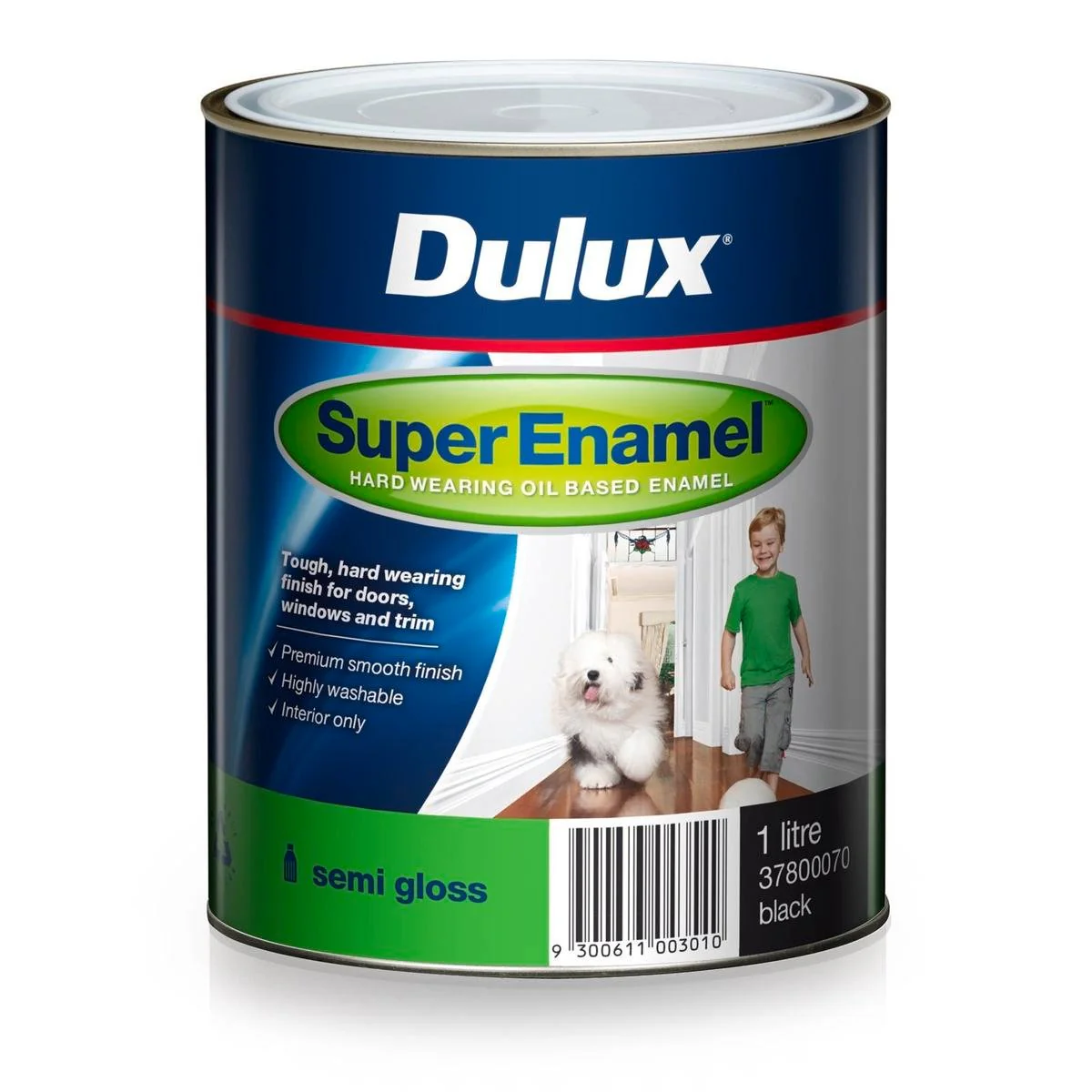 Dulux Super Enamel Paint 1L Semi Gloss Black Premium Finish