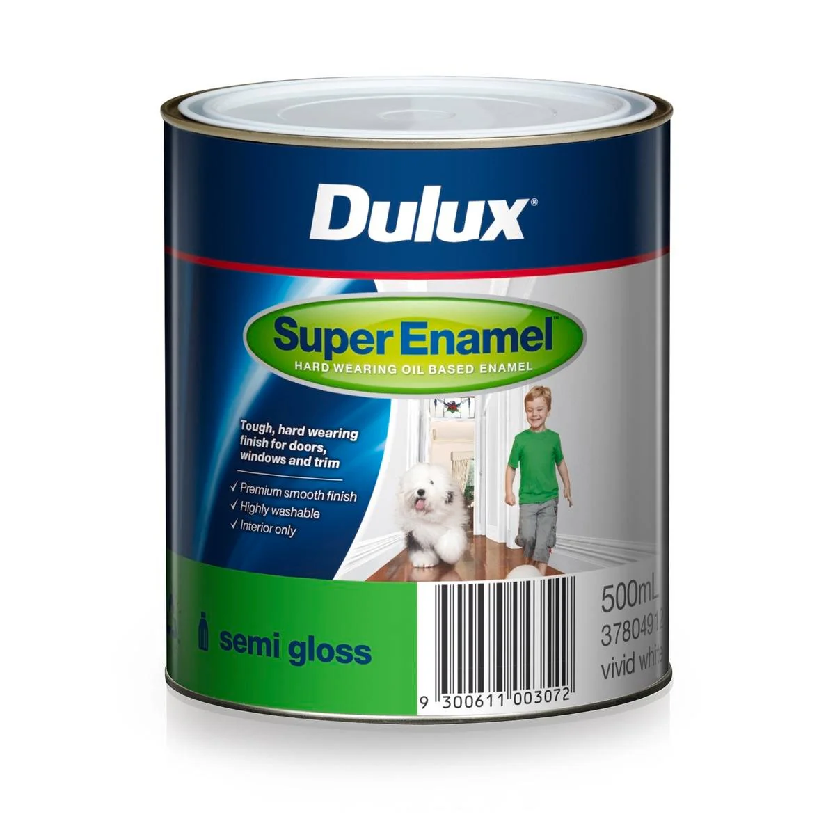Dulux Super Enamel Paint 500ml Semi Gloss Vivid White Smooth Finish