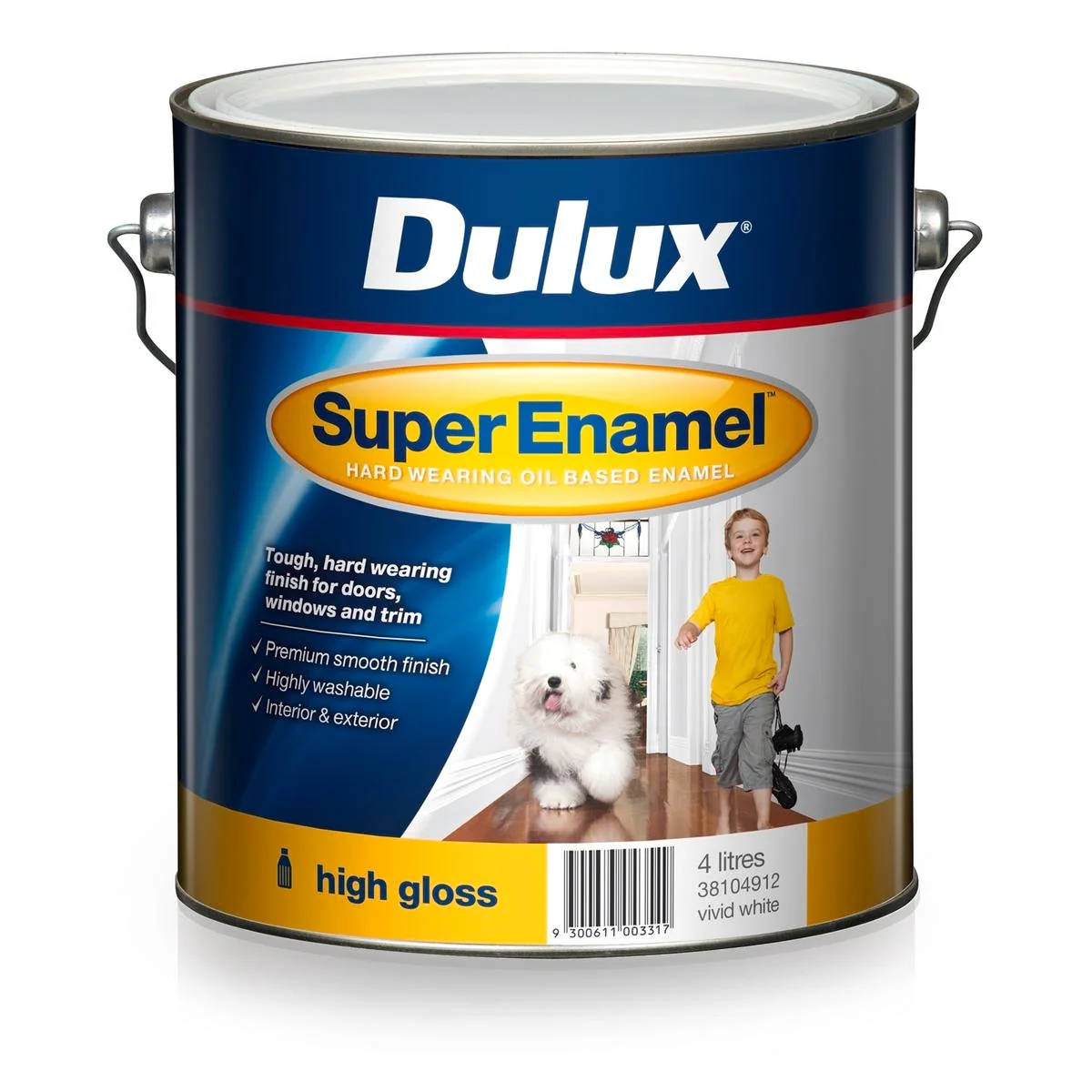 Dulux Super Enamel Paint High Gloss 4L Vivid White Washable Finish