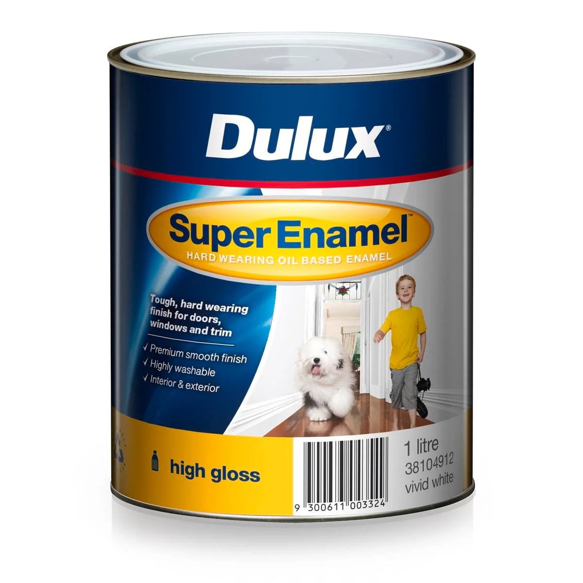 Dulux Super Enamel Paint - High Gloss White - 1L - Oil Based - Washable
