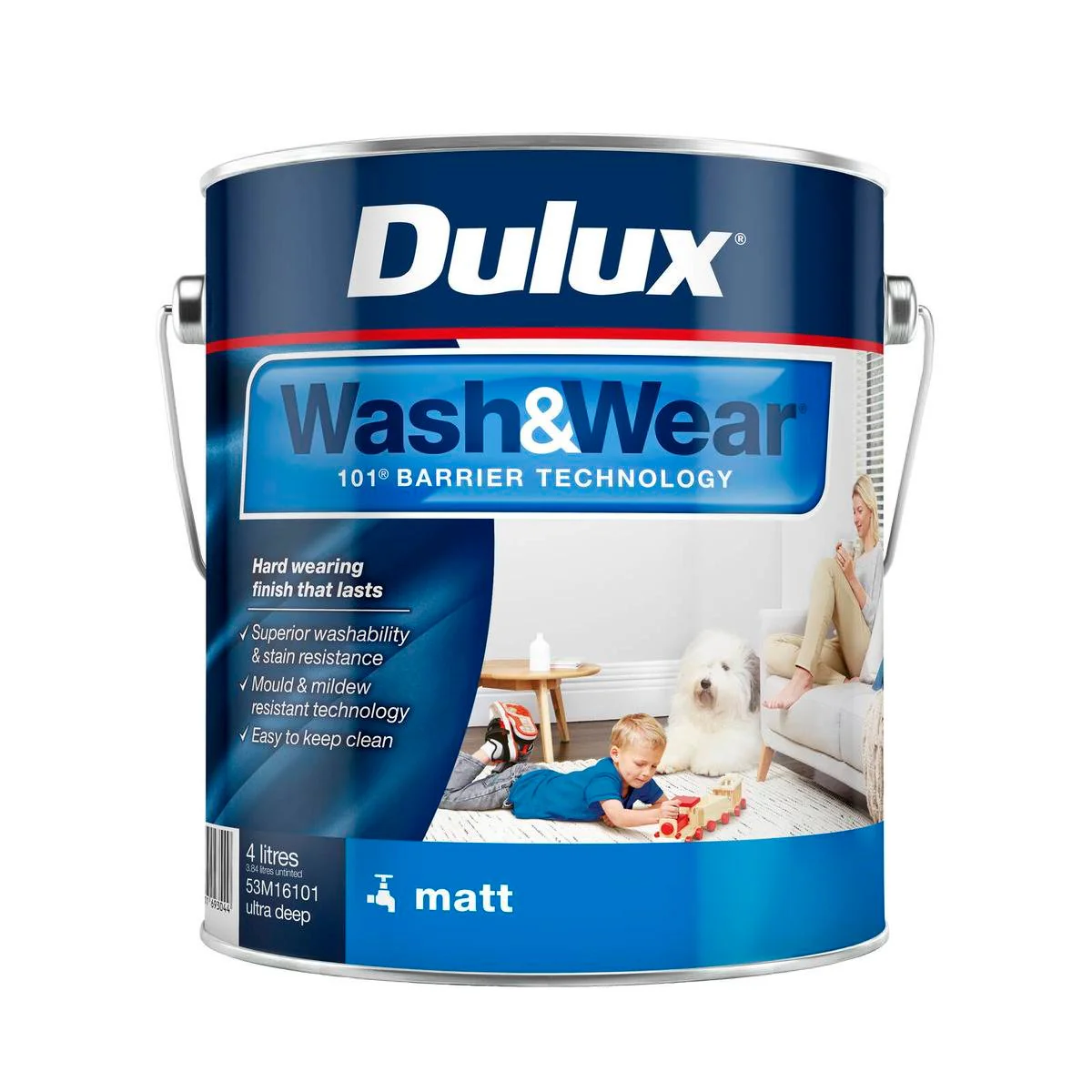 Dulux Ultra Deep Wash Wear Matt Interior Paint - 4L - 192mm x 179mm - Washable, Mould Resistant
