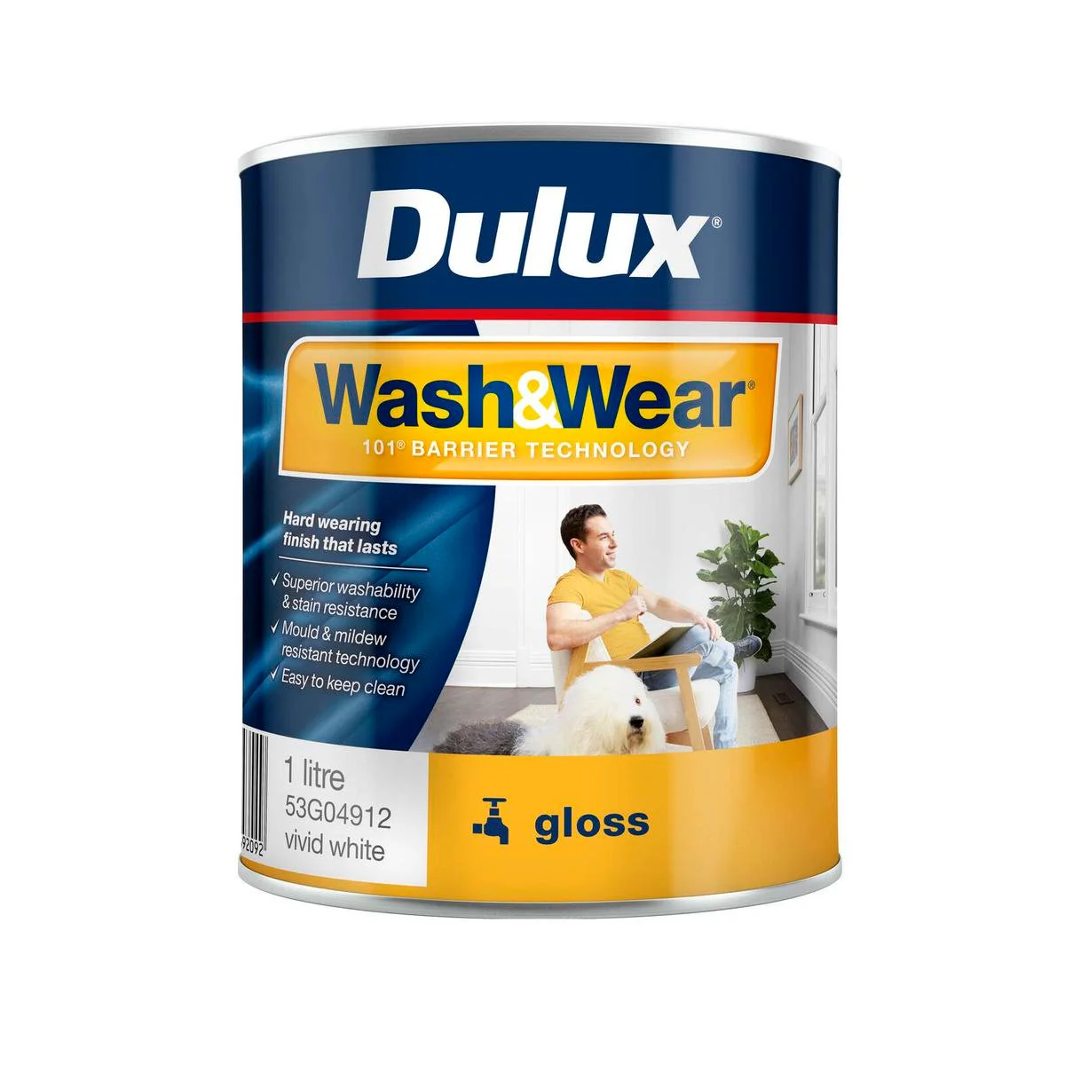 Dulux Vivid White Wash Wear Gloss Interior Paint 1L - 16m² Coverage - Mould Resistant