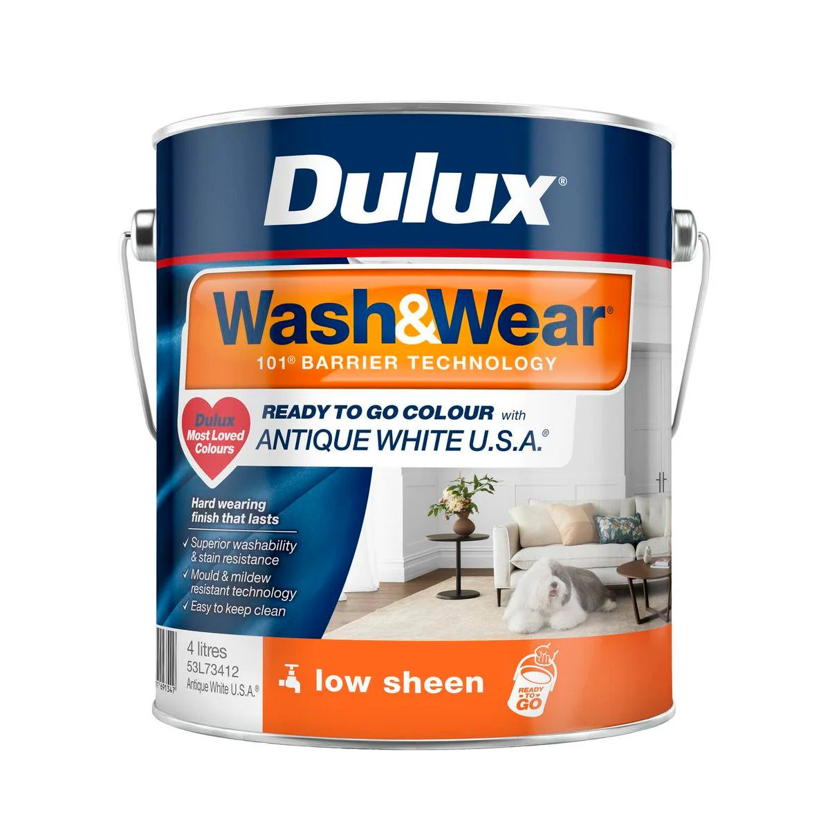 Dulux Wash Wear Low Sheen Interior Paint 4L Antique White - 4L - Washable, Mould Resistant
