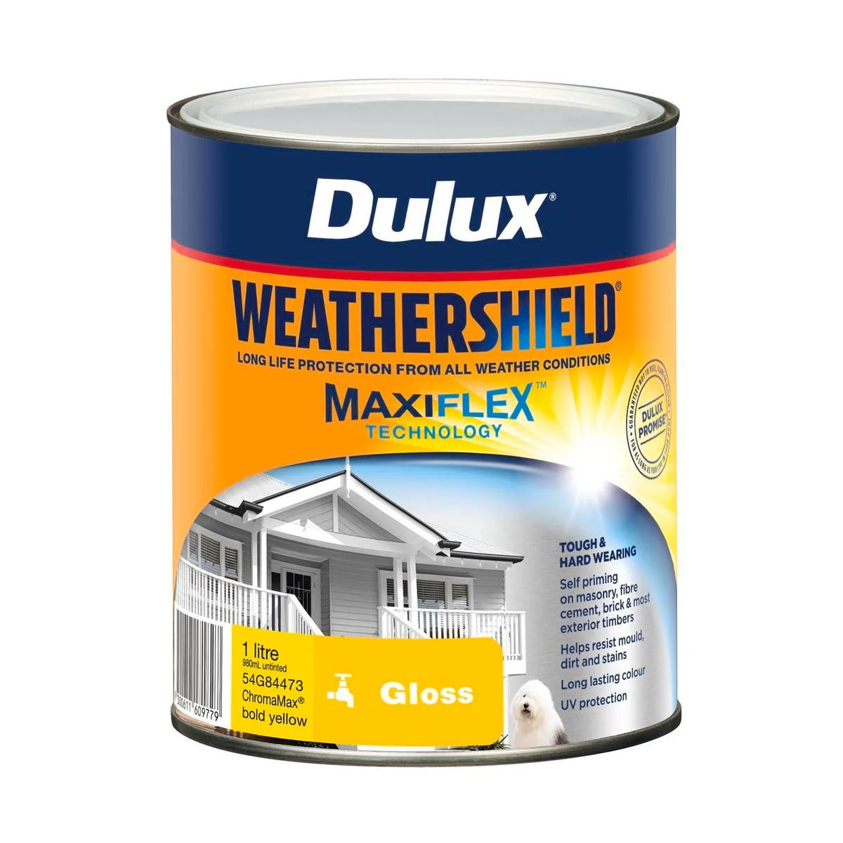 Dulux Weathershield Exterior Paint - 1L - Bold Yellow - Gloss Finish