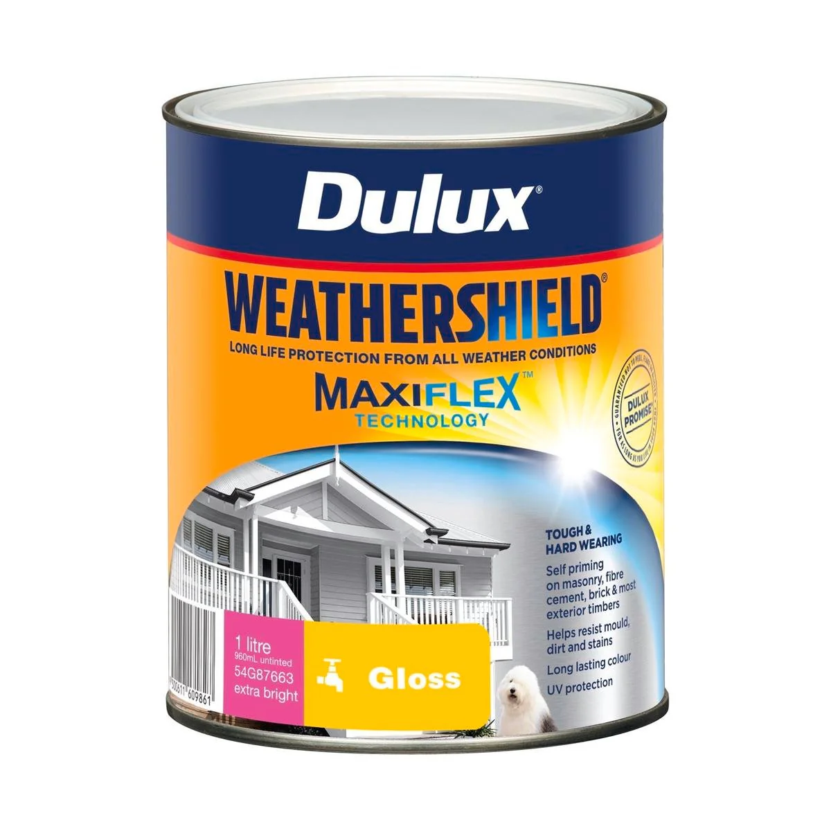 Dulux Weathershield Exterior Paint - 1L - Extra Bright Gloss - 110mm x 137mm x 110mm