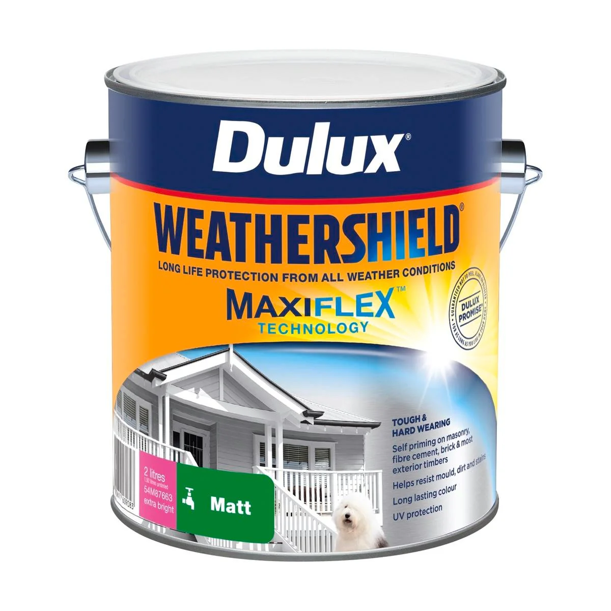 Dulux Weathershield Exterior Paint - 2L - Extra Bright Matt - 170mm x 163mm x 143mm