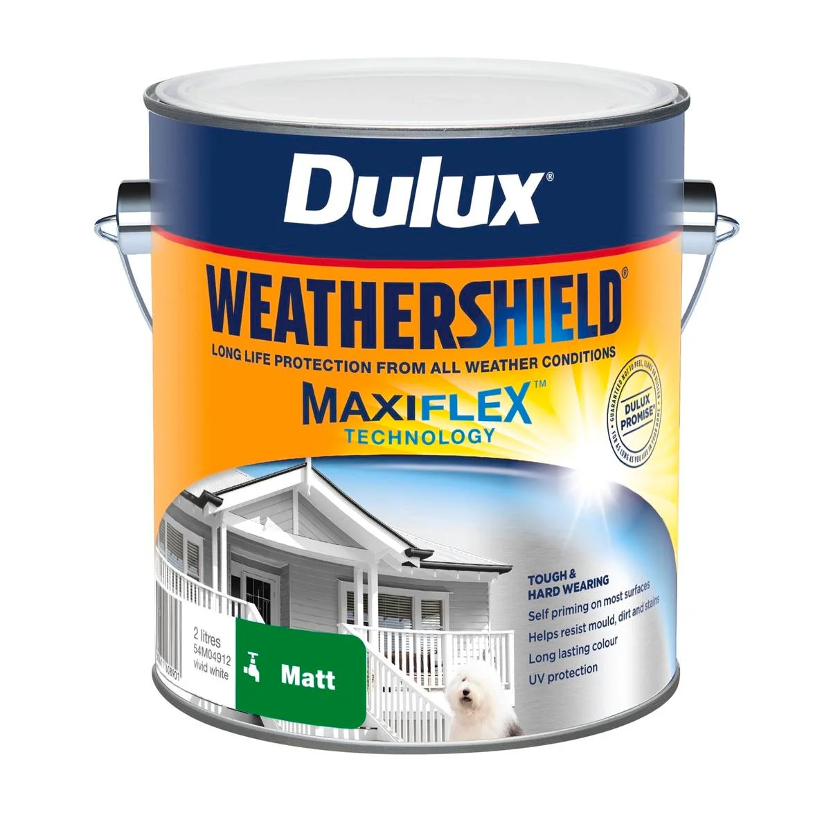 Dulux Weathershield Exterior Paint - 2L Vivid White Matt - 170mm x 163mm x 143mm