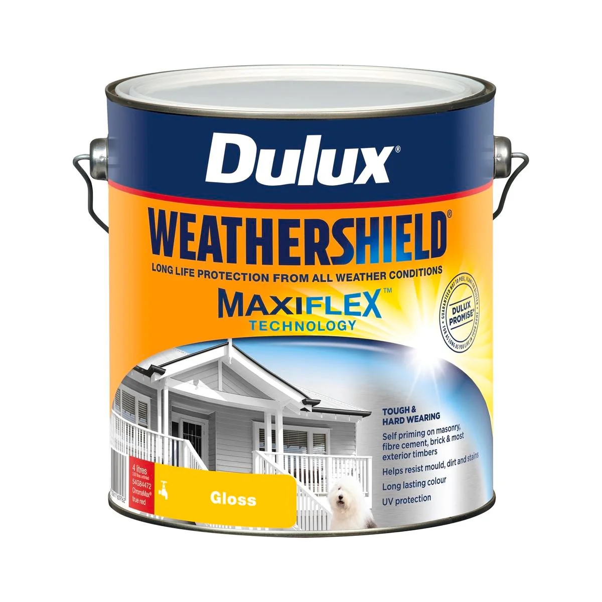 Dulux Weathershield Exterior Paint - True Red Gloss - 4L - 205mm x 198mm x 180mm