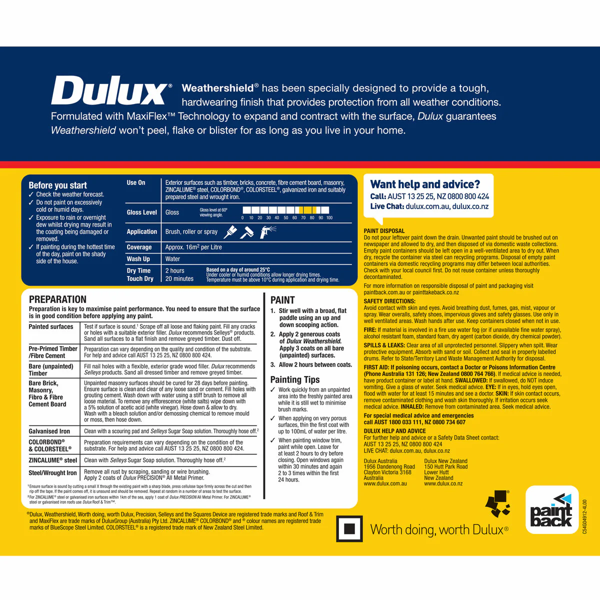 Dulux Weathershield Exterior Paint - True Red Gloss - 4L - 205mm x 198mm x 180mm - Image 2