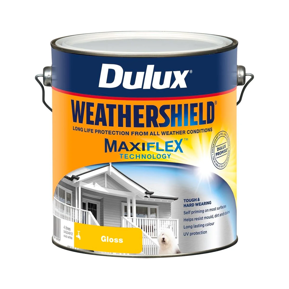 Dulux Weathershield Exterior Paint - Vivid White Gloss - 4L - 5.297kg