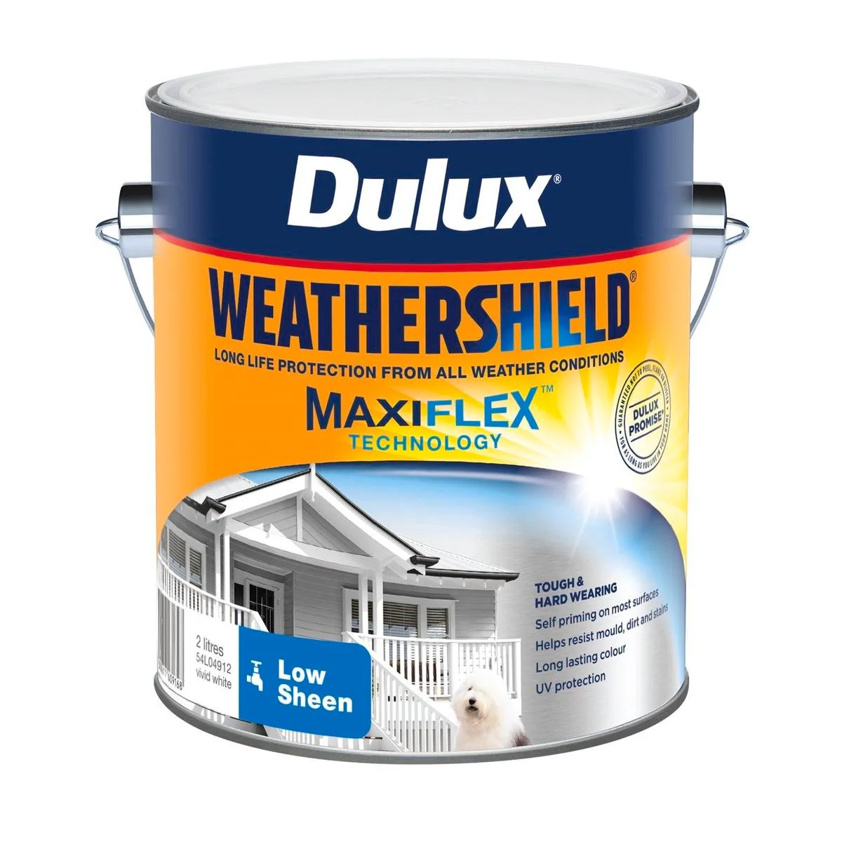 Dulux Weathershield Exterior Paint - 2L Vivid White Low Sheen - 170mm x 163mm x 143mm