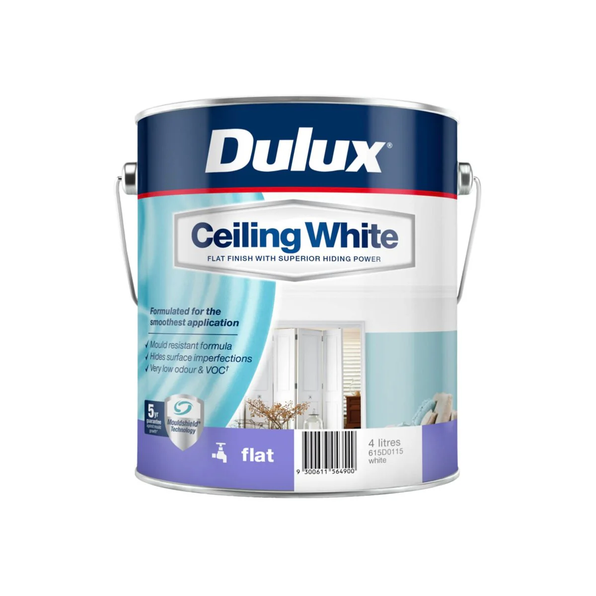 Dulux White Ceiling Paint 4L - Water-Based - Flat Finish - Low VOC