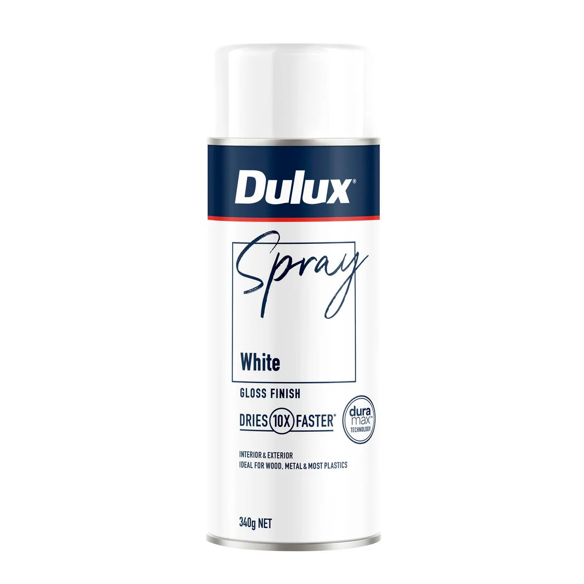 Dulux White Gloss Spray Paint - 340g - 0.34L - Fast Drying - Self-Priming