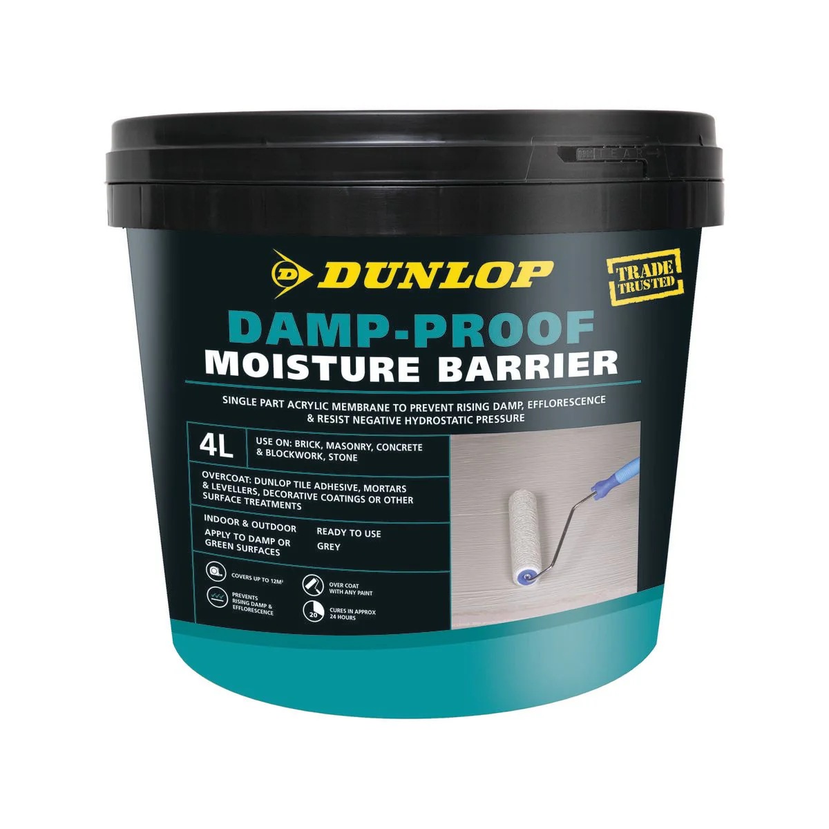 Dunlop Damp Proof Moisture Barrier - 4L - Grey - Single Part - Prevents Rising Damp