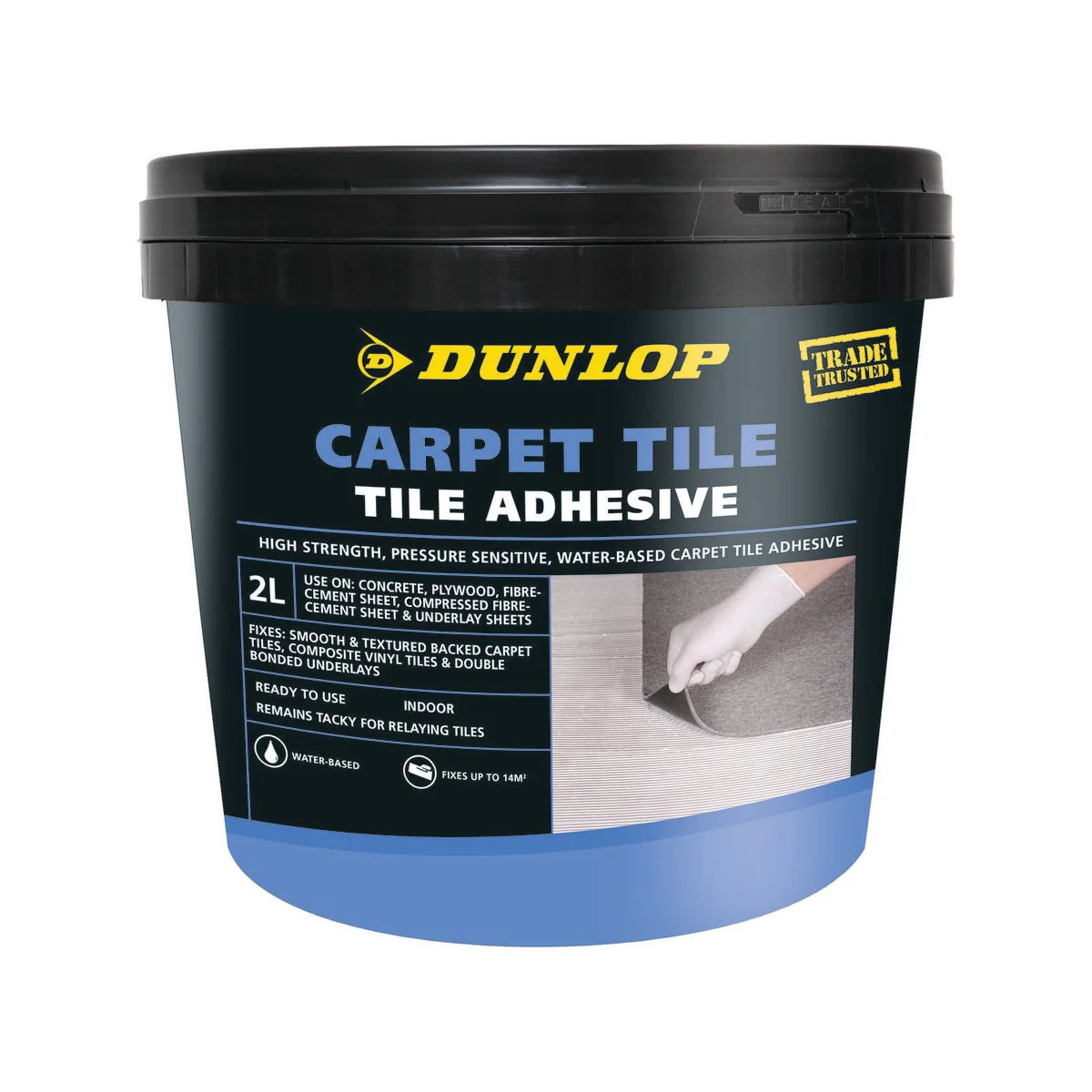 Dunlop Pressure Sensitive Carpet Tile Adhesive - 2L - Water Based - Semi-Permanent