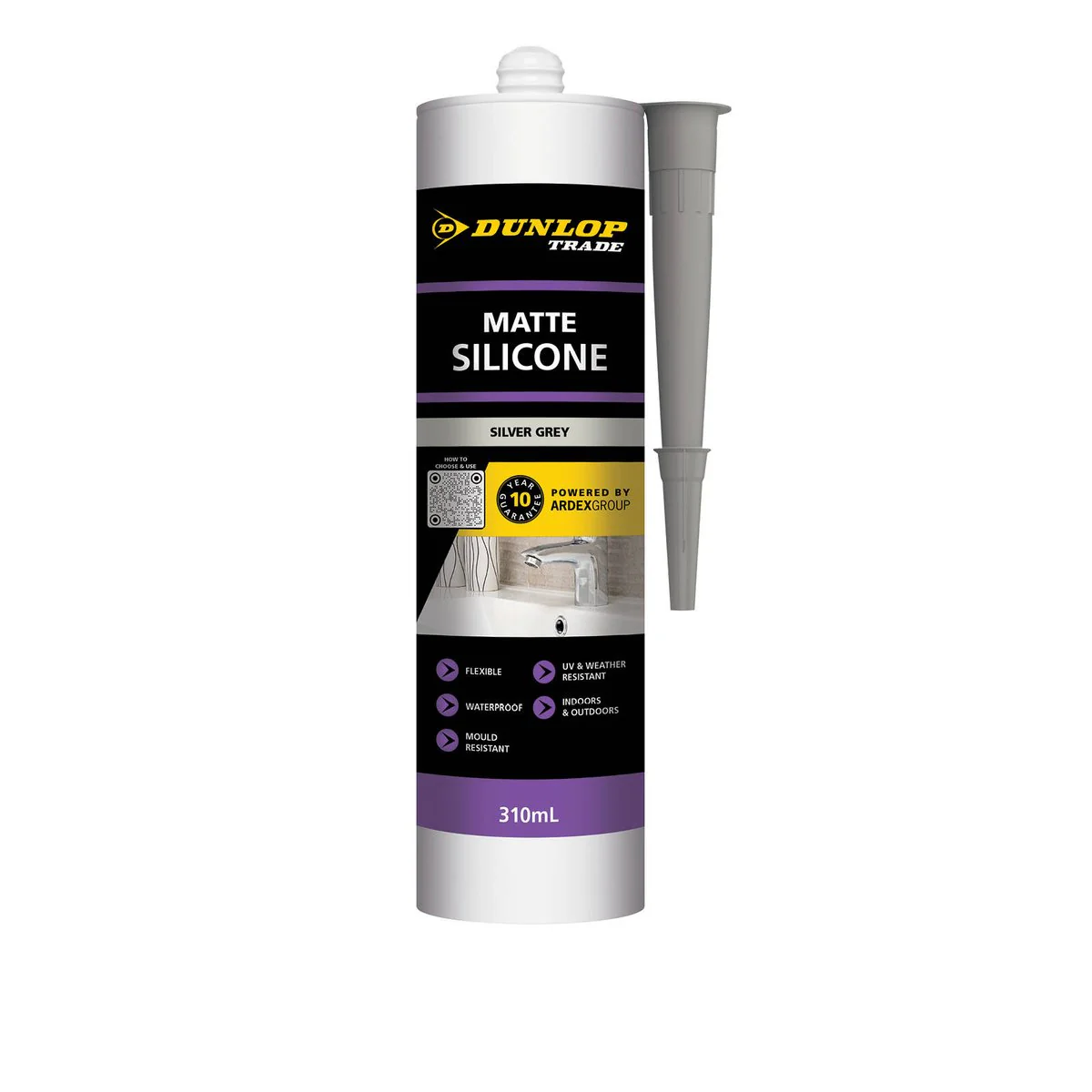 Dunlop Silicone Sealant - 310ml - Matte Grey Silver - Flexible & Durable