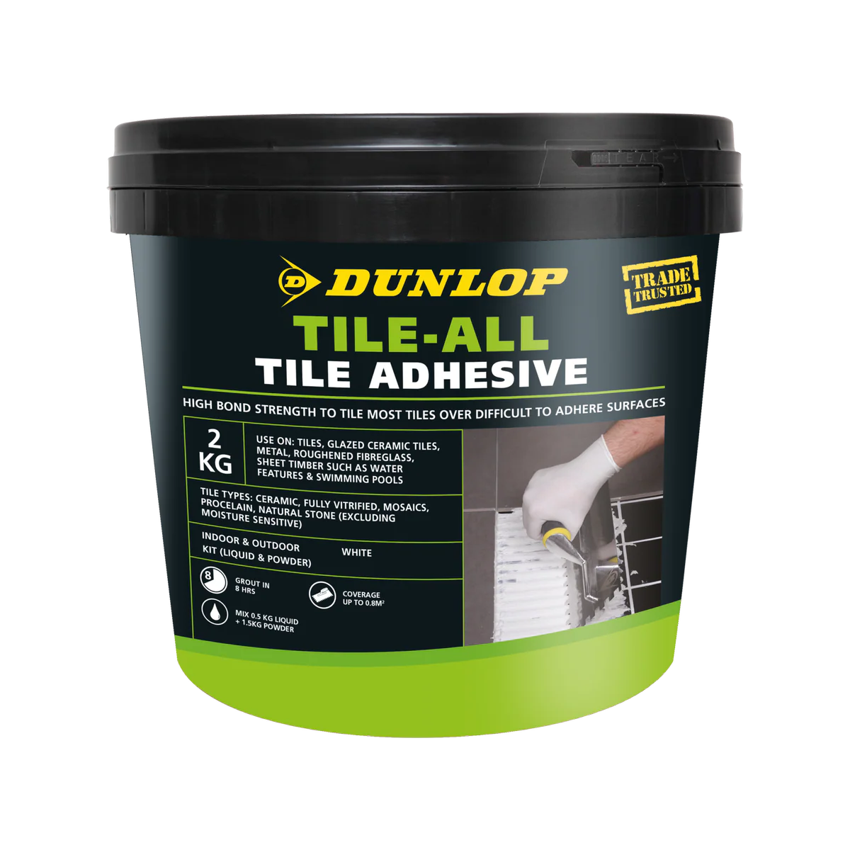 Dunlop Tile-All 2kg Tile Adhesive White Copolymer Multipurpose Use