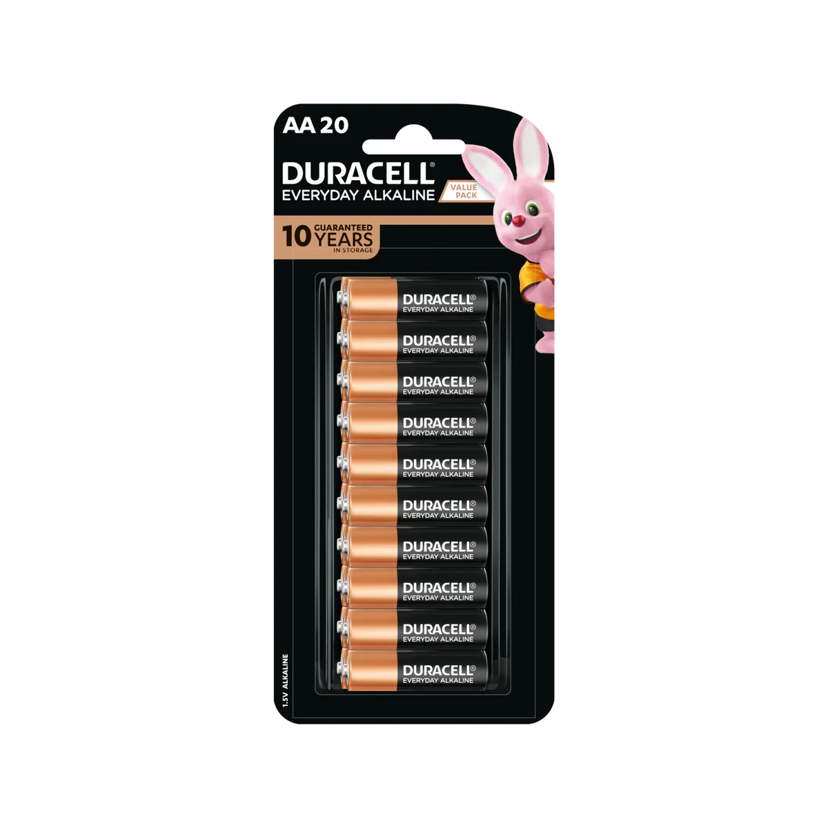 Duracell Everyday Alkaline AA Battery 20 Pack - Long-Lasting Power - Copper & Black