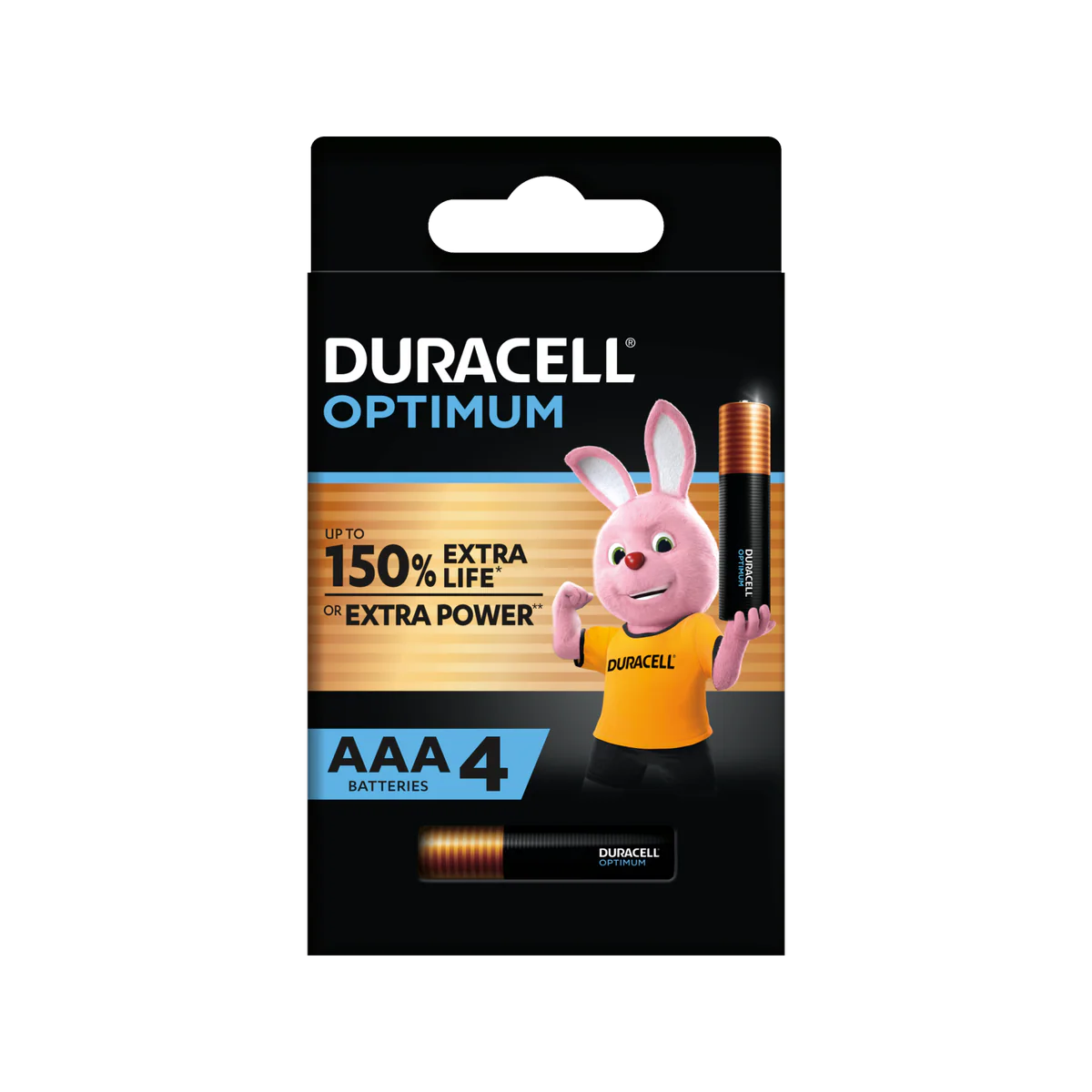 Duracell Optimum AAA Battery 4 Pack - 150% Extra Power - Copper & Black