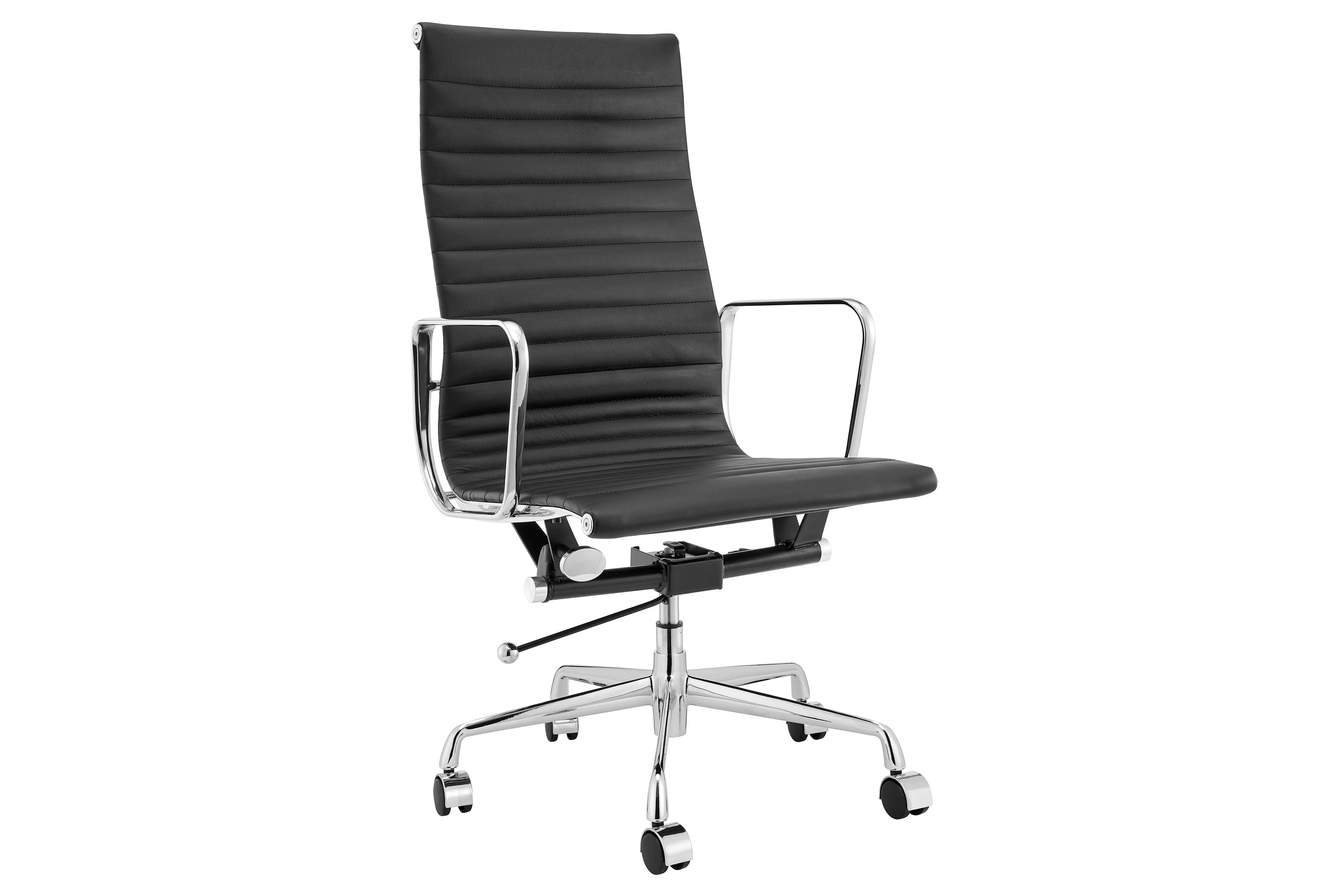 Eames High Back Leather Office Chair in Black with Chrome Frame - Image 2