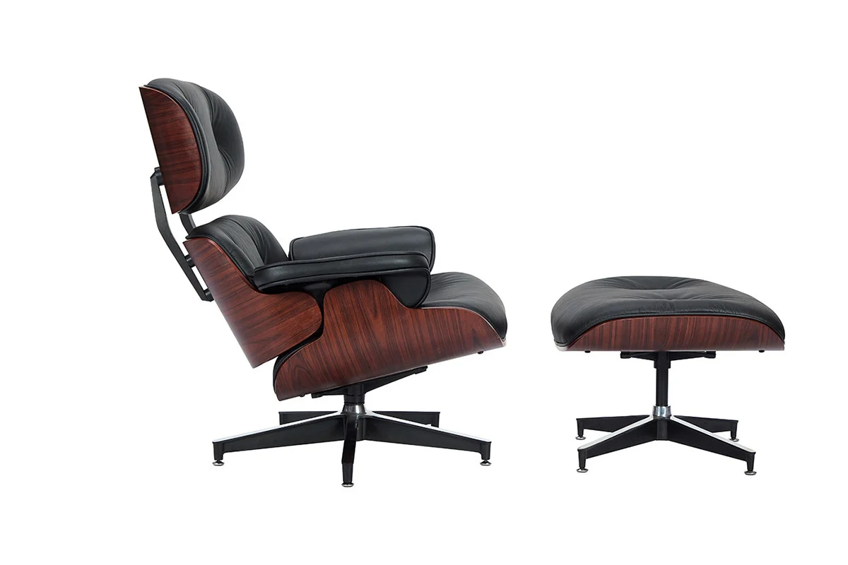Eames Leather Lounge Chair & Ottoman - Black/Rosewood - Image 10