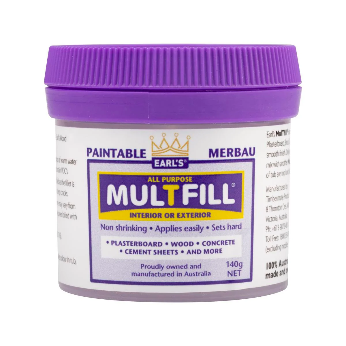 Earl S Merbau Multfill Ready to Use Filler 140g - Water Based - Durable