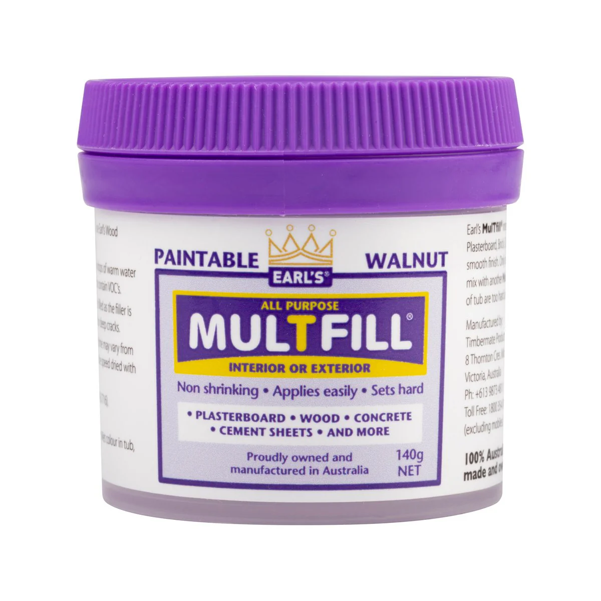 Earl S Walnut Multfill Ready to Use Filler 140g - Water Based - No Shrinkage