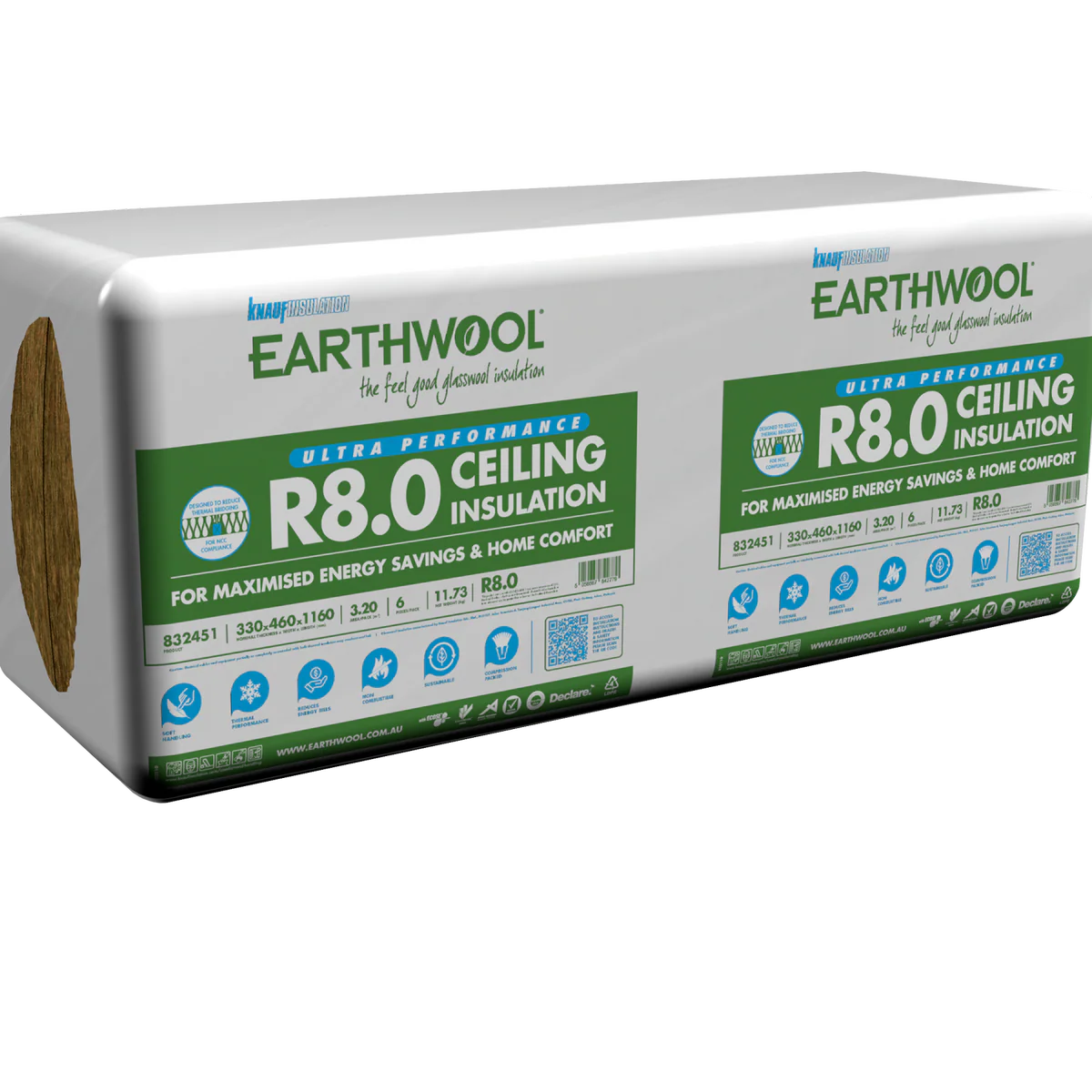 Earthwool R8.0 Ceiling Batt 350 x 620 x 1160mm 7 Pack - High Thermal Performance