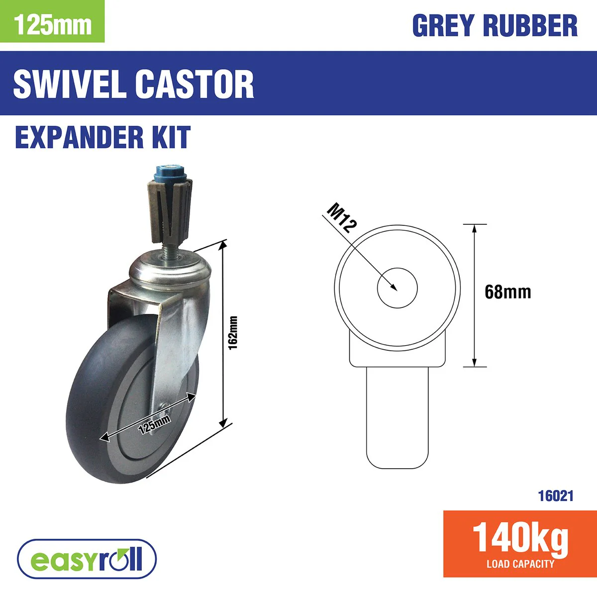 Easyroll Castor Expander Kit - 125mm - Rubber - Vibration Absorbing - Image 2