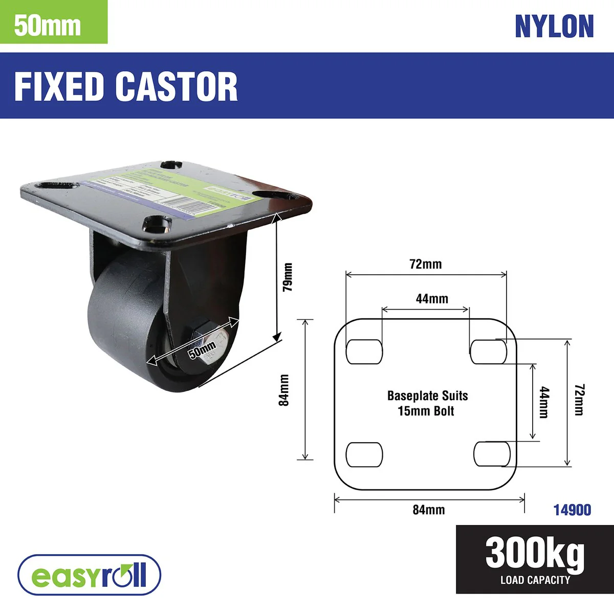 Easyroll Fixed Castor - 50mm - Nylon - 300kg Load Rating - Image 2