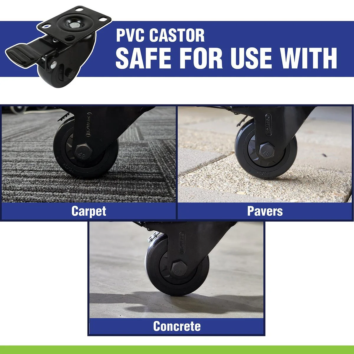 Easyroll Swivel Castor - 75mm - PVC - With Brake - Image 5