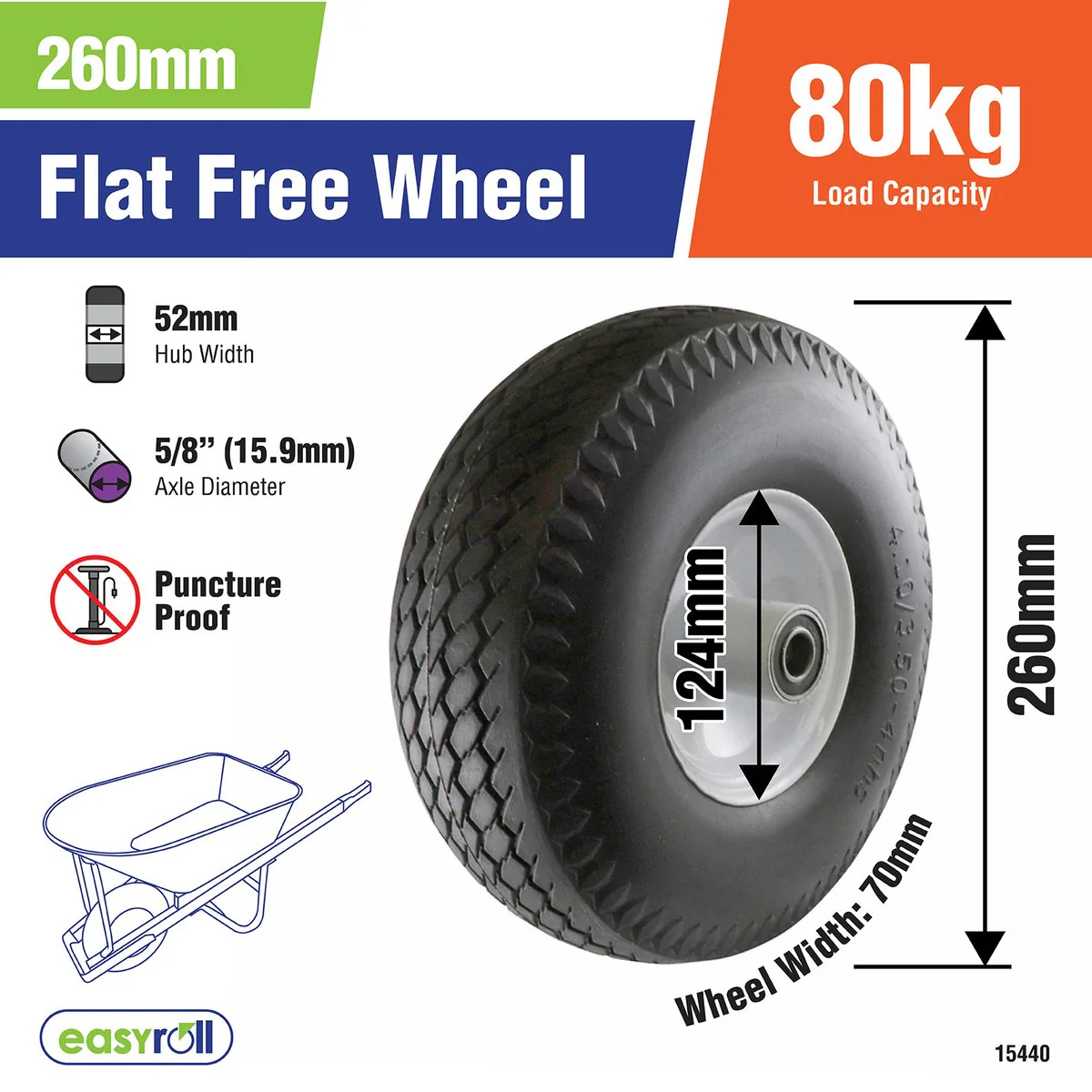 Easyroll Trolley Wheel - 3.5 x 4 - Solid Rubber - Puncture Proof - Image 2