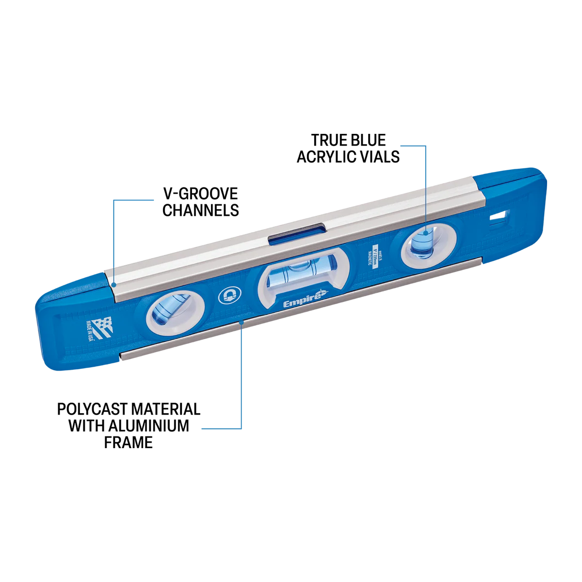 Empire 225mm Magnetic Torpedo Level - True Blue® Vials - Blue - Image 2