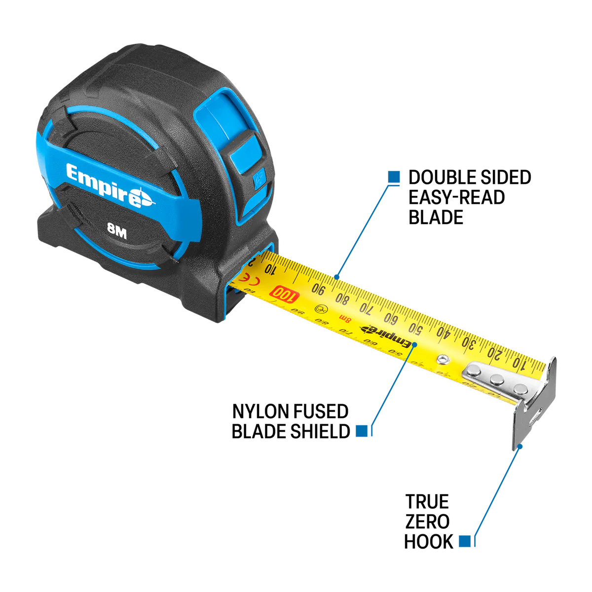 Empire 8m Tape Measure - Accurate Measurements - Durable Nylon Blade - Image 2