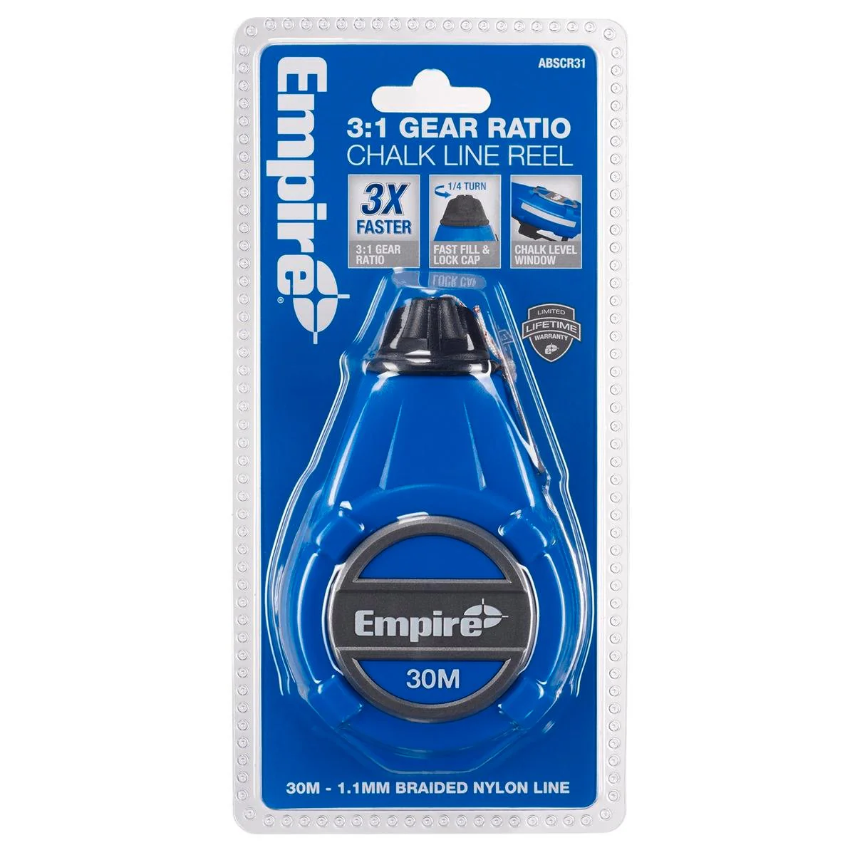 Empire 3 1 Gear Ratio ABS Chalk Reel - 30m Line Length - Blue