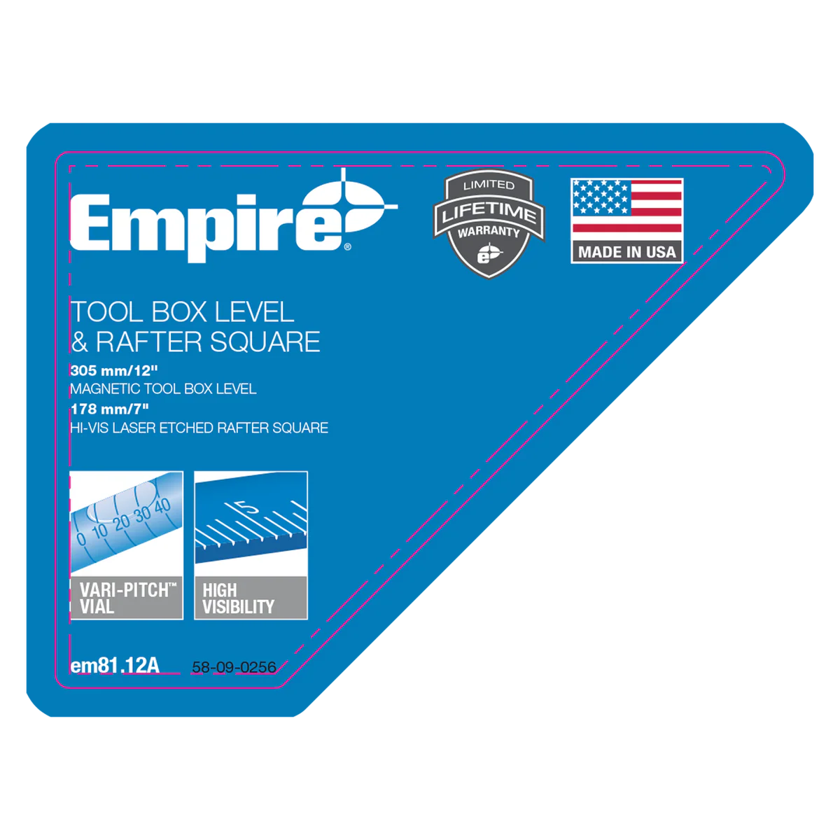 Empire True Blue Torpedo Level and Rafter Square Set - 305mm - Magnetic - Accurate Measuring - Image 2