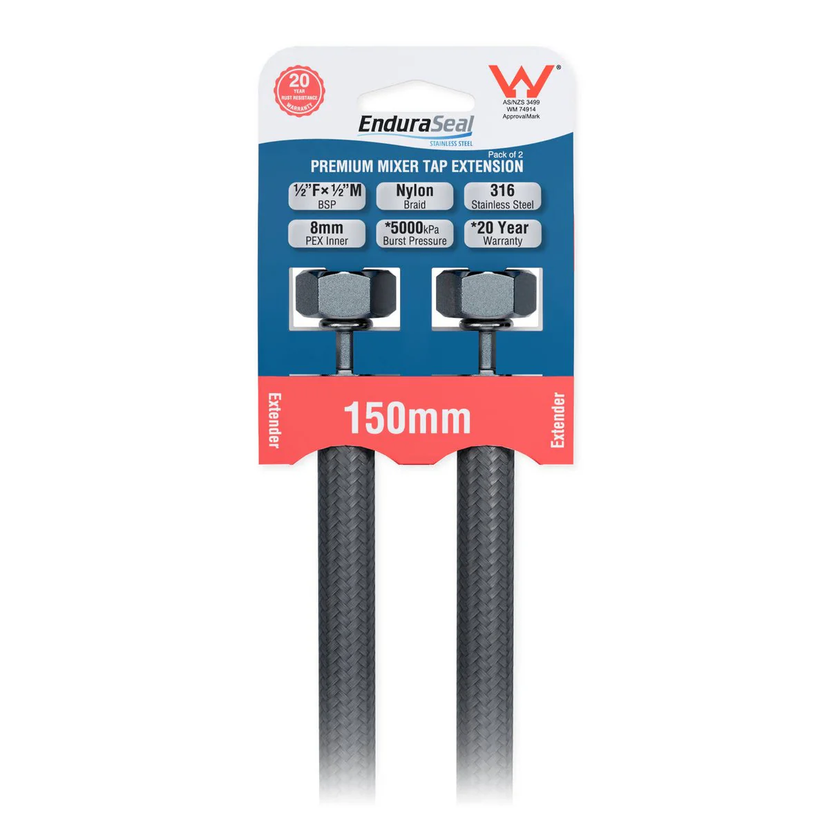 Enduraseal 150mm Silver Flexible Braided Water Connector - 2 Pack - Durable, Rust Resistant - Image 2