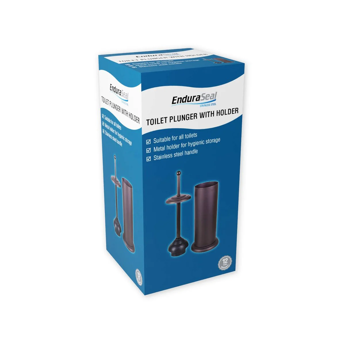 EnduraSeal Black Toilet Plunger with Holder - 165mm x 470mm - Stainless Steel - Image 2