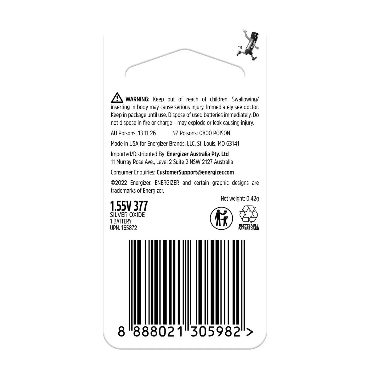 Energizer 377 376 Silver Oxide Coin Battery - 1 Pack - 44.5mm x 4.45mm - Long-Lasting Power - Image 2