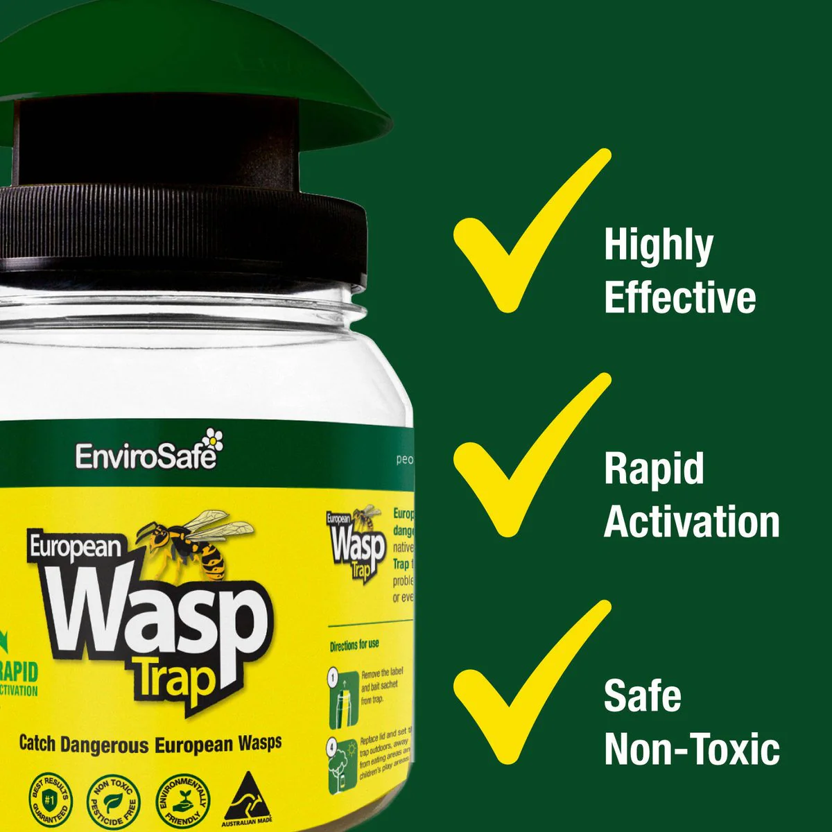 Envirosafe European Wasp Trap - 130mm x 190mm x 90mm - Non-Toxic - Rapid Activation - Image 2