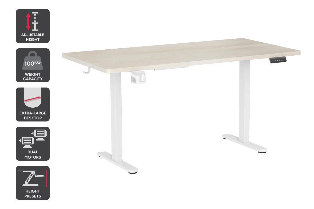 Ergolux Electric Dual Motor Standing Desk 180 x 80cm Oak White