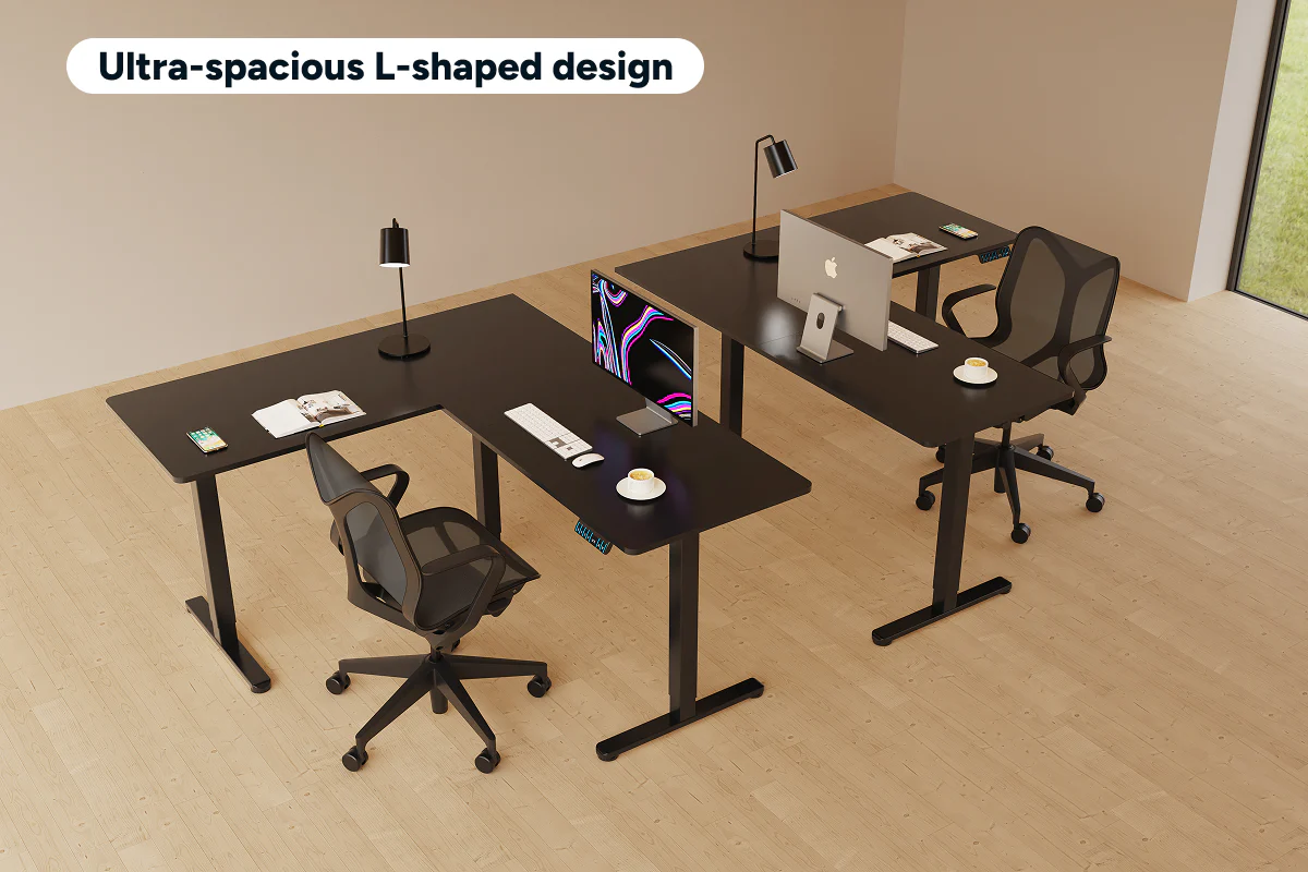 Ergolux Electric L-Shaped Dual-Motor Standing Desk Black - Image 3