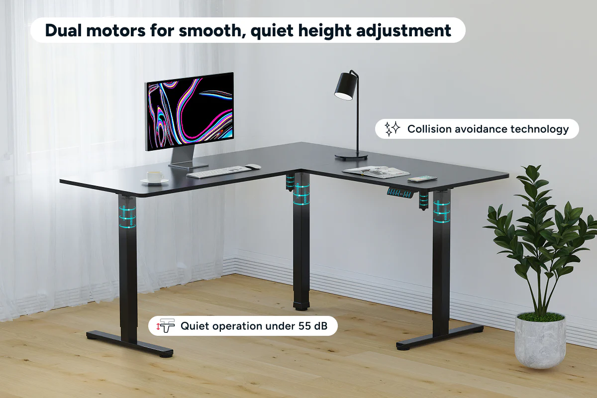 Ergolux Electric L-Shaped Dual-Motor Standing Desk Black - Image 4