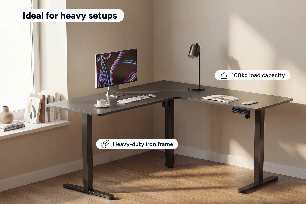 Ergolux Electric L-Shaped Dual-Motor Standing Desk Black - Image 7